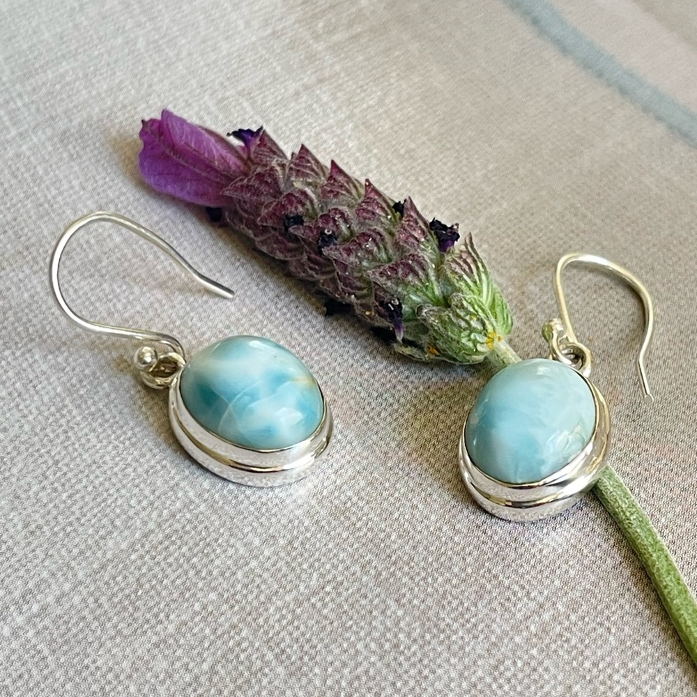 925 Sterling silver Larimar dangle earrings! B O H O